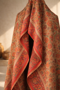 Authentic Toosh Khadi Shawl - Beige Base with Vibrant Red and Teal Florals
