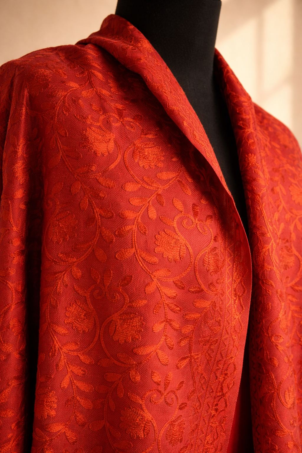 Authentic Pashmina Swati Khadi Shawl - Radiant Red on Red Heritage Weave