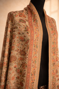 Authentic Toosh Khadi Shawl - Beige Base with Deep Jewel-Toned Florals