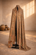 Authentic Toosh Khadi Shawl - Beige with Intricate Red Floral Tapestry