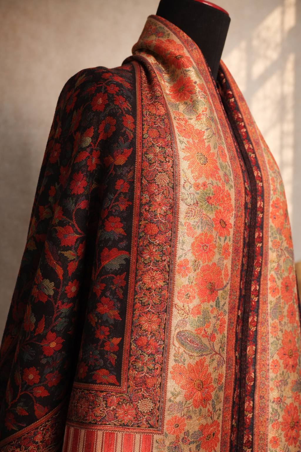 Authentic Kani Toosh Shawl - Black with Rich Gold Kani Border