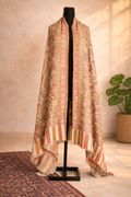 Authentic Toosh Khadi Shawl - Very Light Beige Base with Soft Coral and Green Paisley